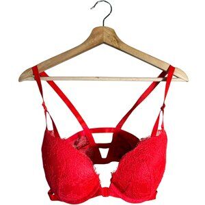 Victoria's Secret Lace Push Up Bra Women's 32DD Red Front Closure Strappy Comfy